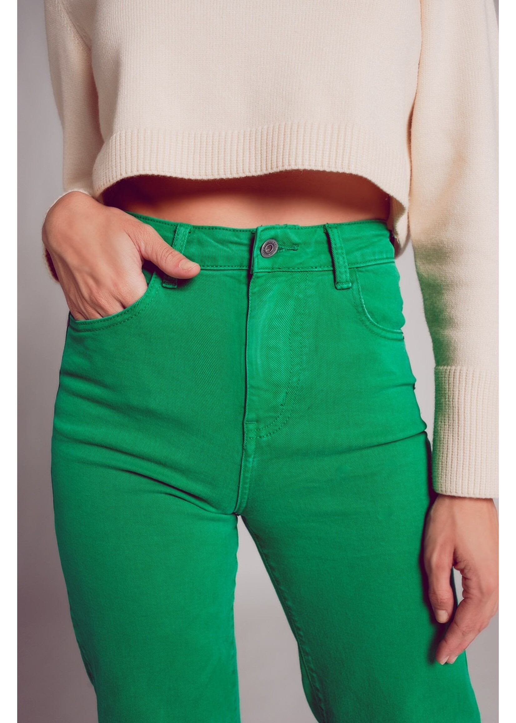 Q2 Cropped jeans met wijde pijpen in diepgroen Maat; L