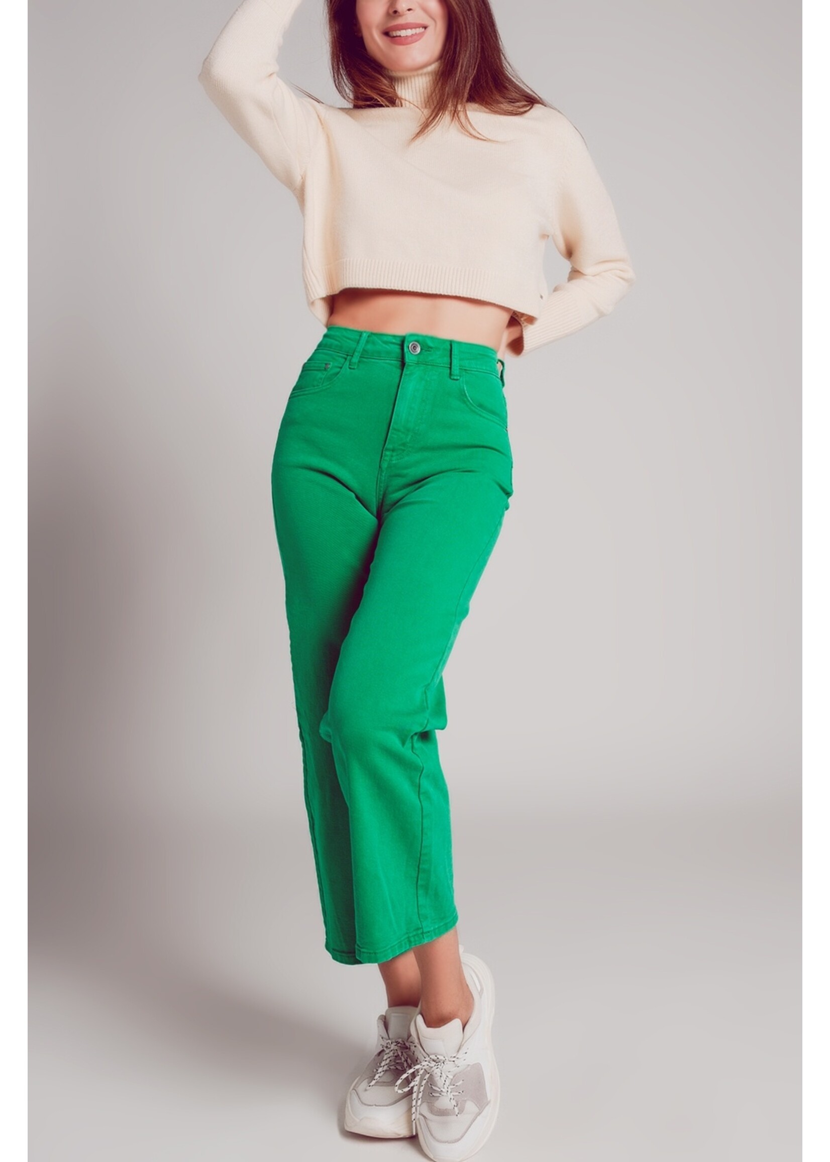Q2 Cropped jeans met wijde pijpen in diepgroen Maat; L