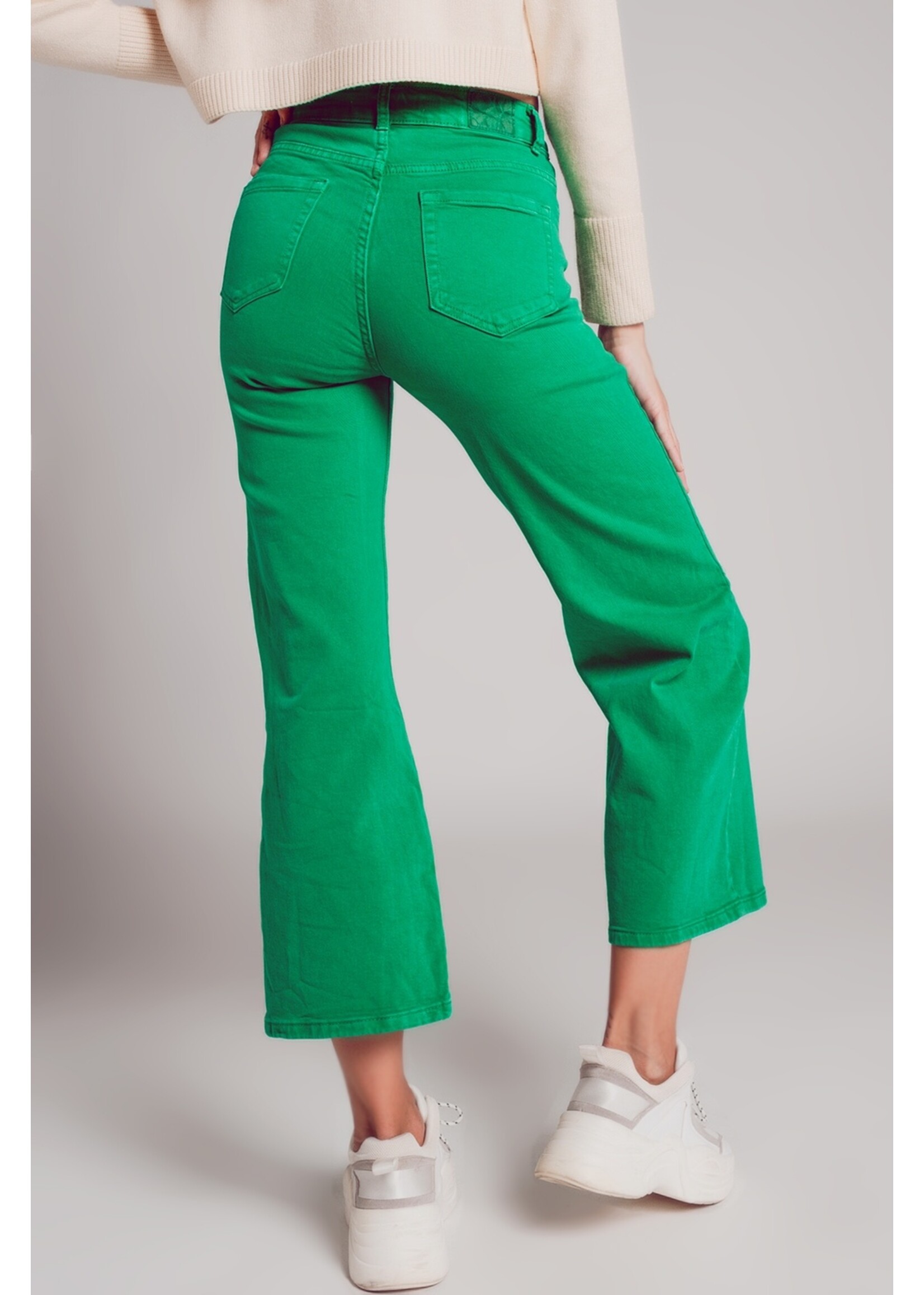 Q2 Cropped jeans met wijde pijpen in diepgroen Maat; L