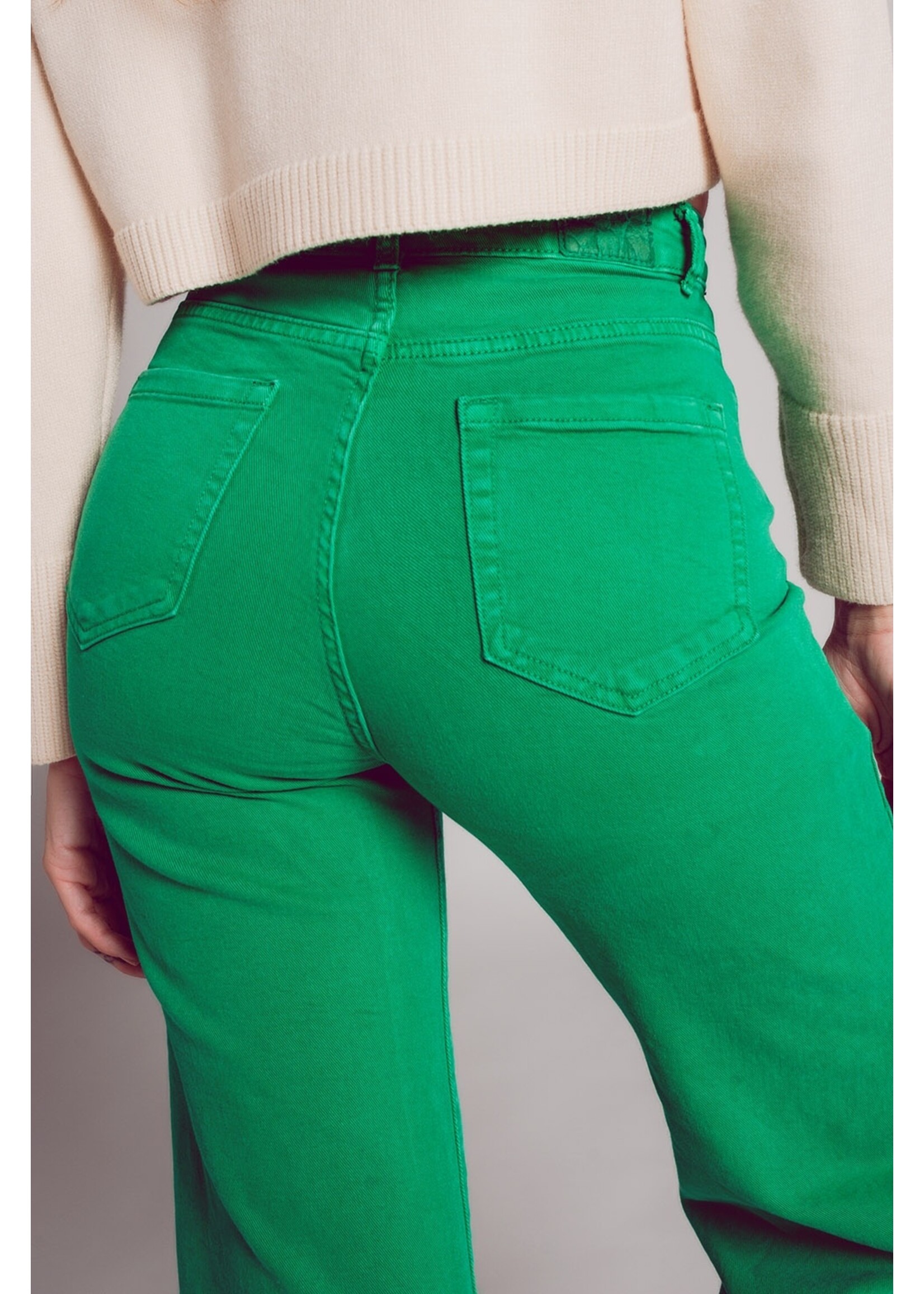 Q2 Cropped jeans met wijde pijpen in diepgroen Maat; XL