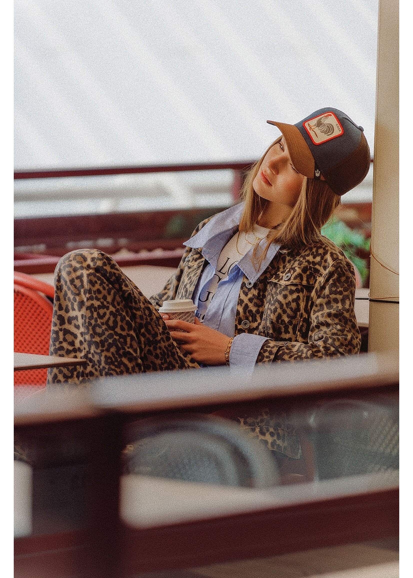 Q2 Bruin jasje met luipaardprint in denimstof Maat; XL