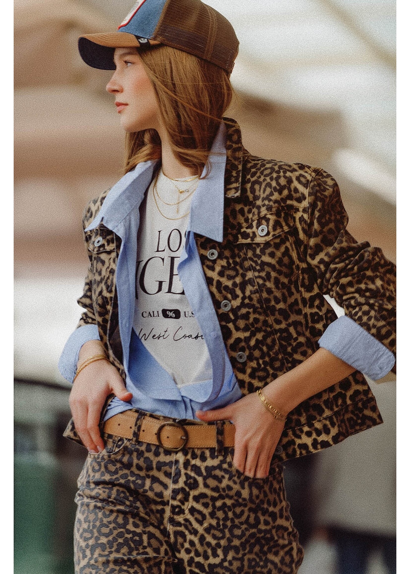 Q2 Bruin jasje met luipaardprint in denimstof Maat; XL