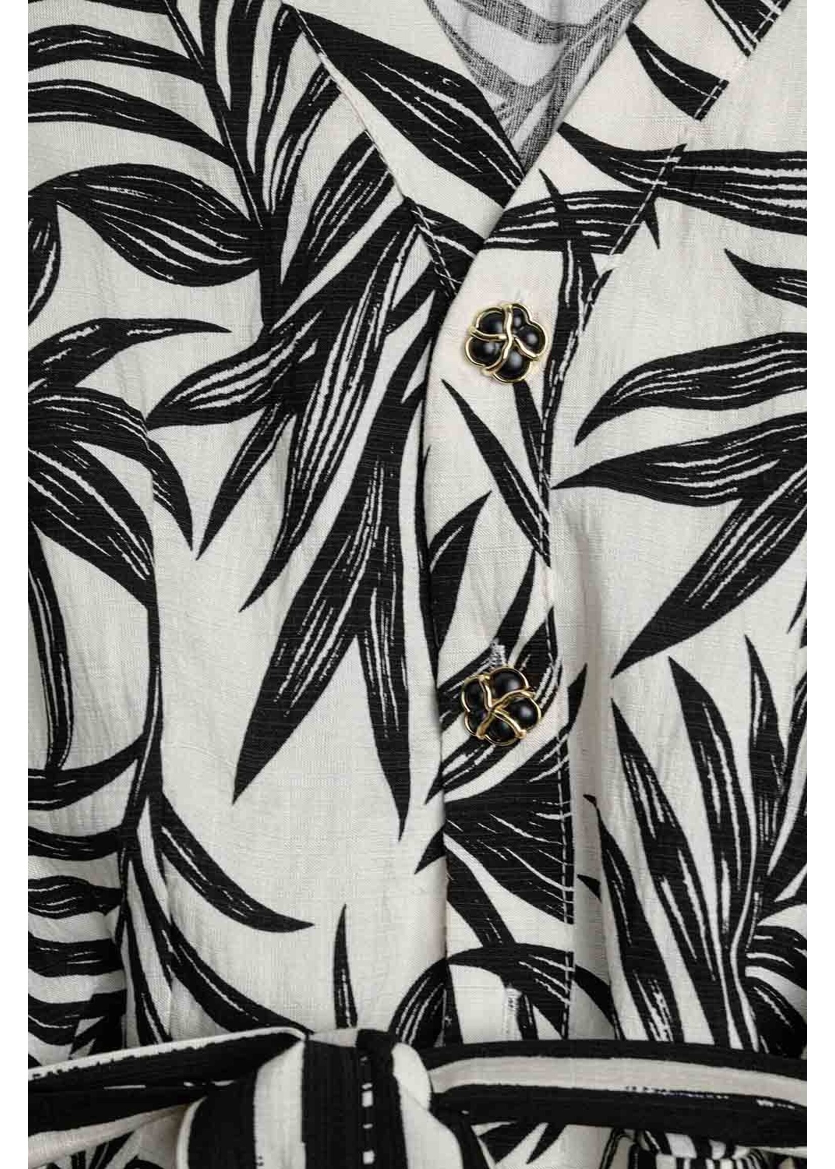 Q2 Tropisch motief jumpsuit met korte mouwen in zwart en wit Maat; M