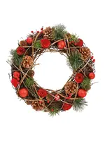 Kerstkrans van hout, kunststof rood, bruin