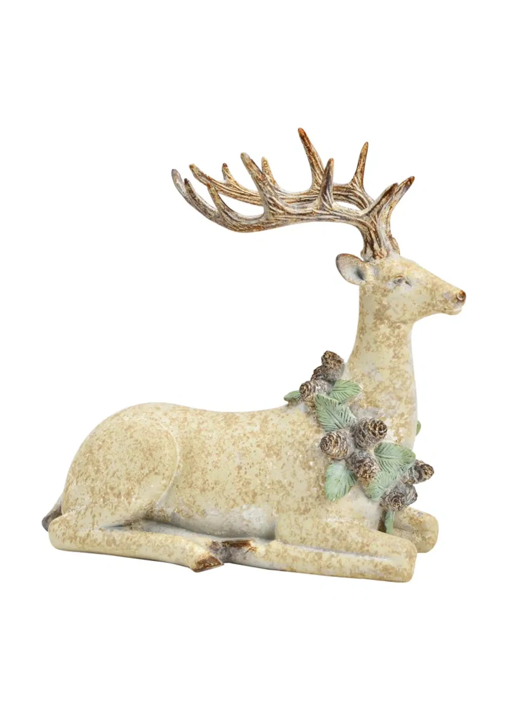 Liggend hert met dennenappelkrans