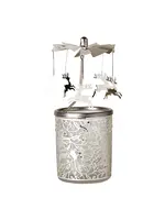 Glazen lantaarn met metalen bovenkant rendier 6x15cm