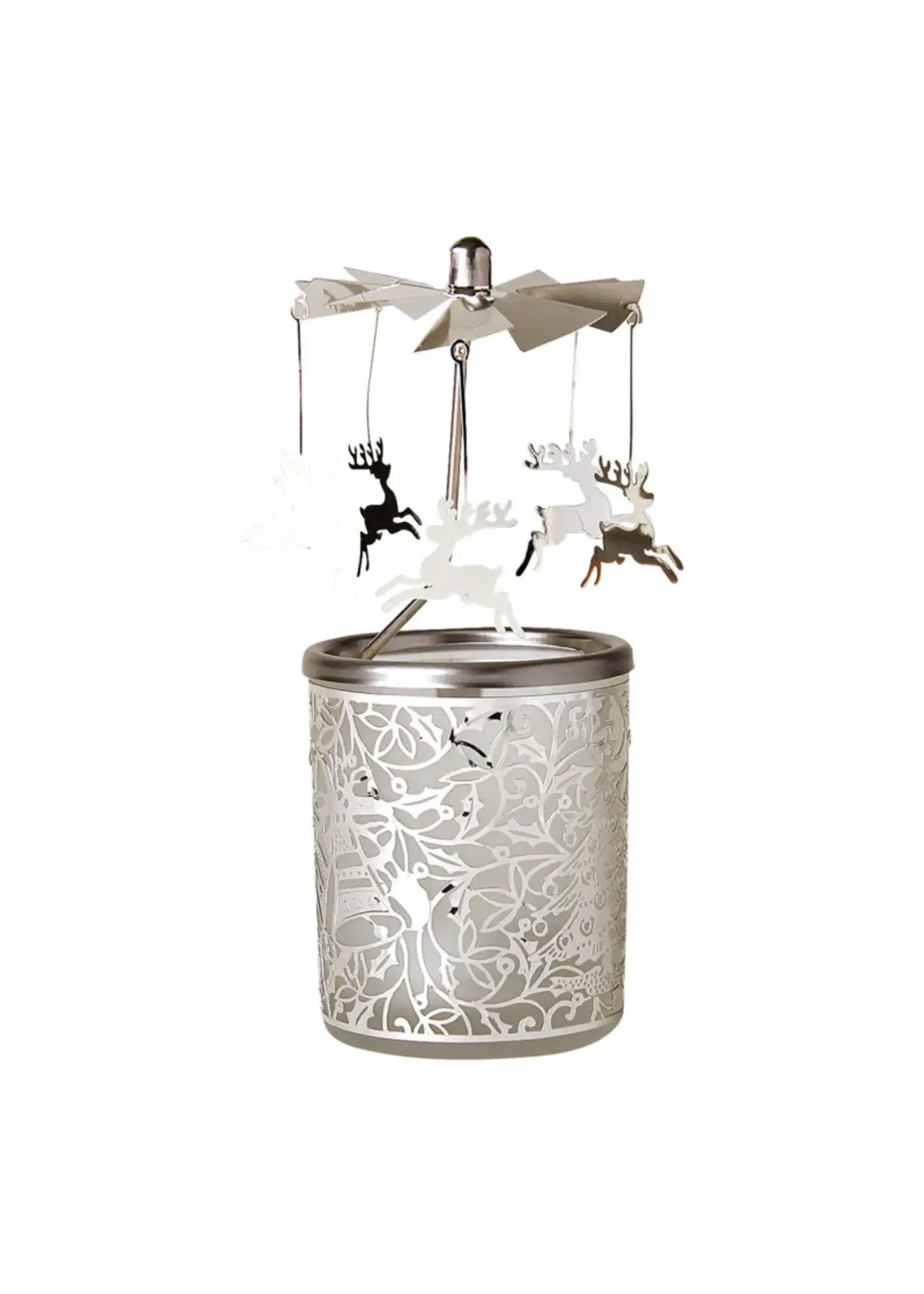 Glazen lantaarn met metalen bovenkant rendier 6x15cm