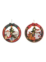 Deurkrans LED Kerstman/snowman decor gemaakt van hout,  groen/rood 31cm