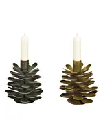 Kaarsenhouder dennenappel van metaal groen  (B/H/D) 12x13x12cm