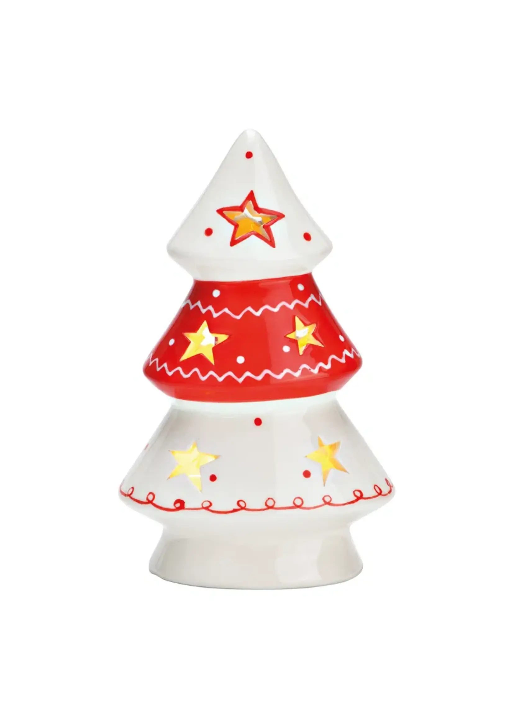 Kerstboom met LED keramiek rood (B/H/D) 10x16x6cm
