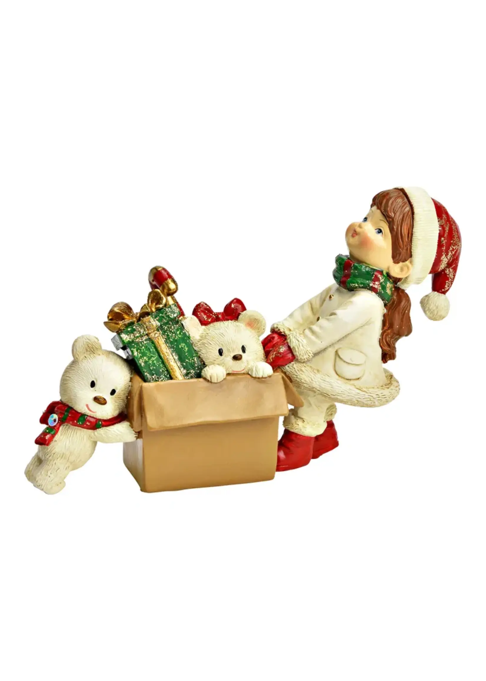 Figuur kind met cadeau , kleurrijk (B/H/D) 15x10x5cm