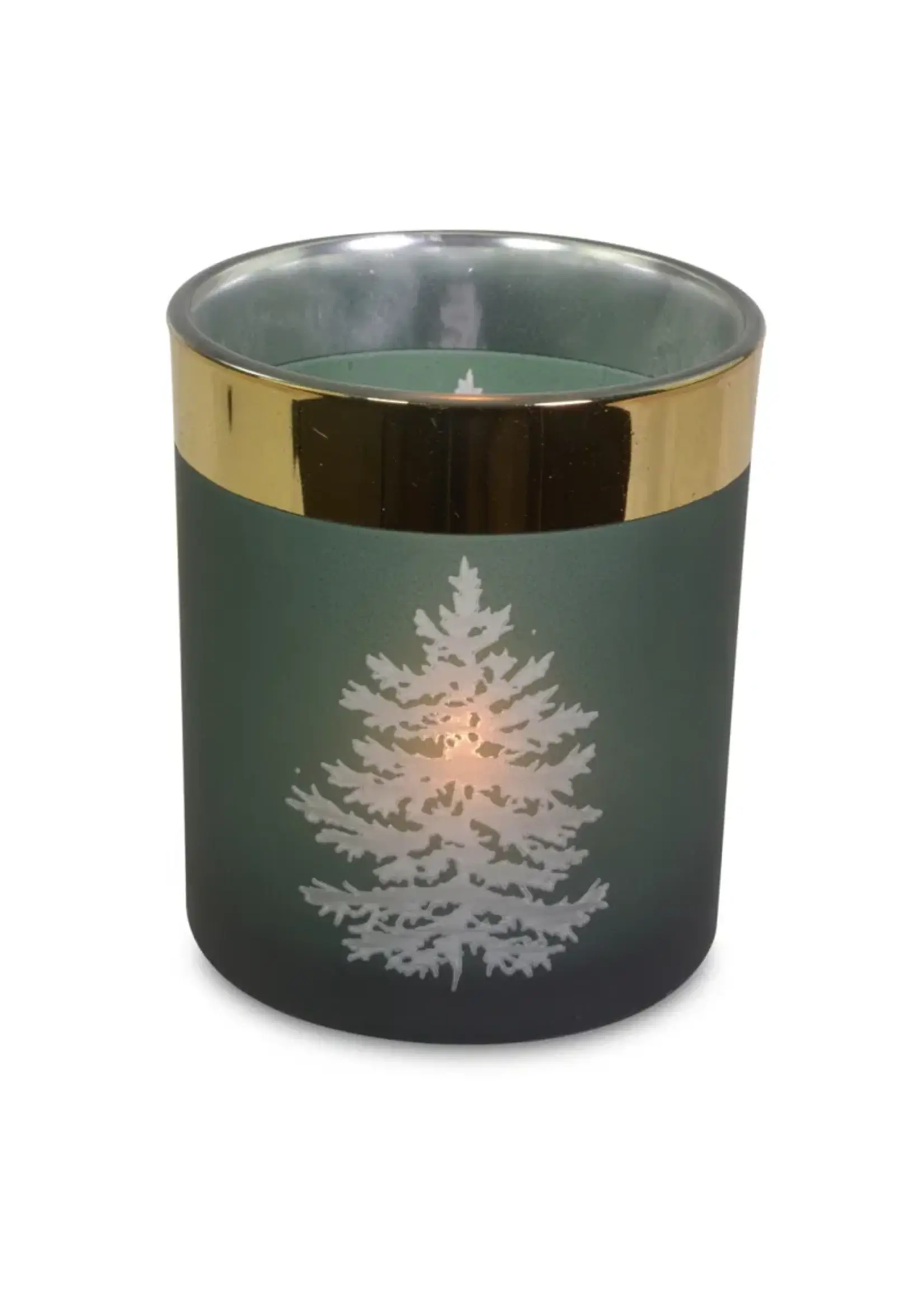 Kaarsenpot spar met gouden rand, 7x7x8 cm, , groen