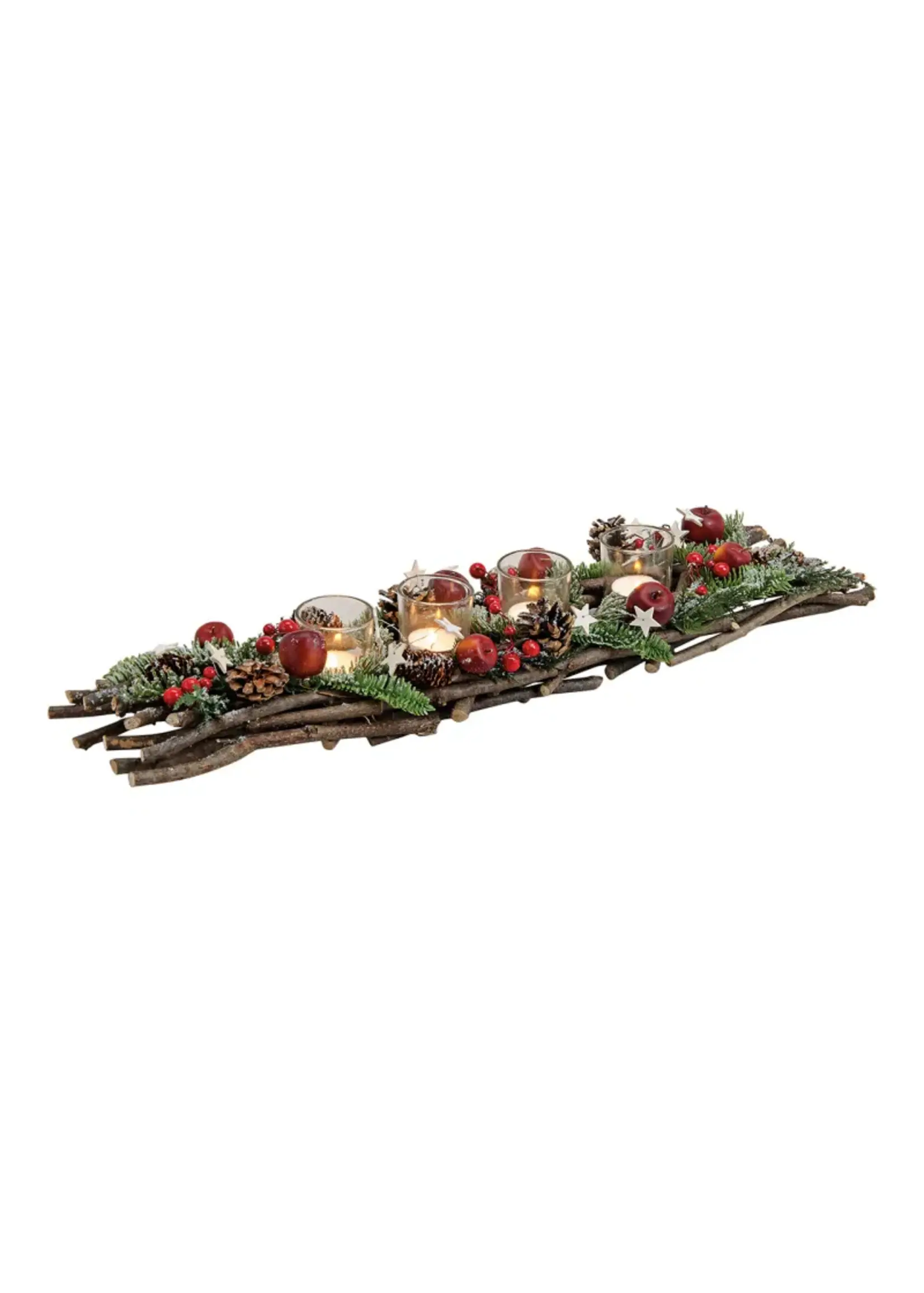 Adventdecoratie van hout/glas/kunststof (B/D/H) 63x16x8cm