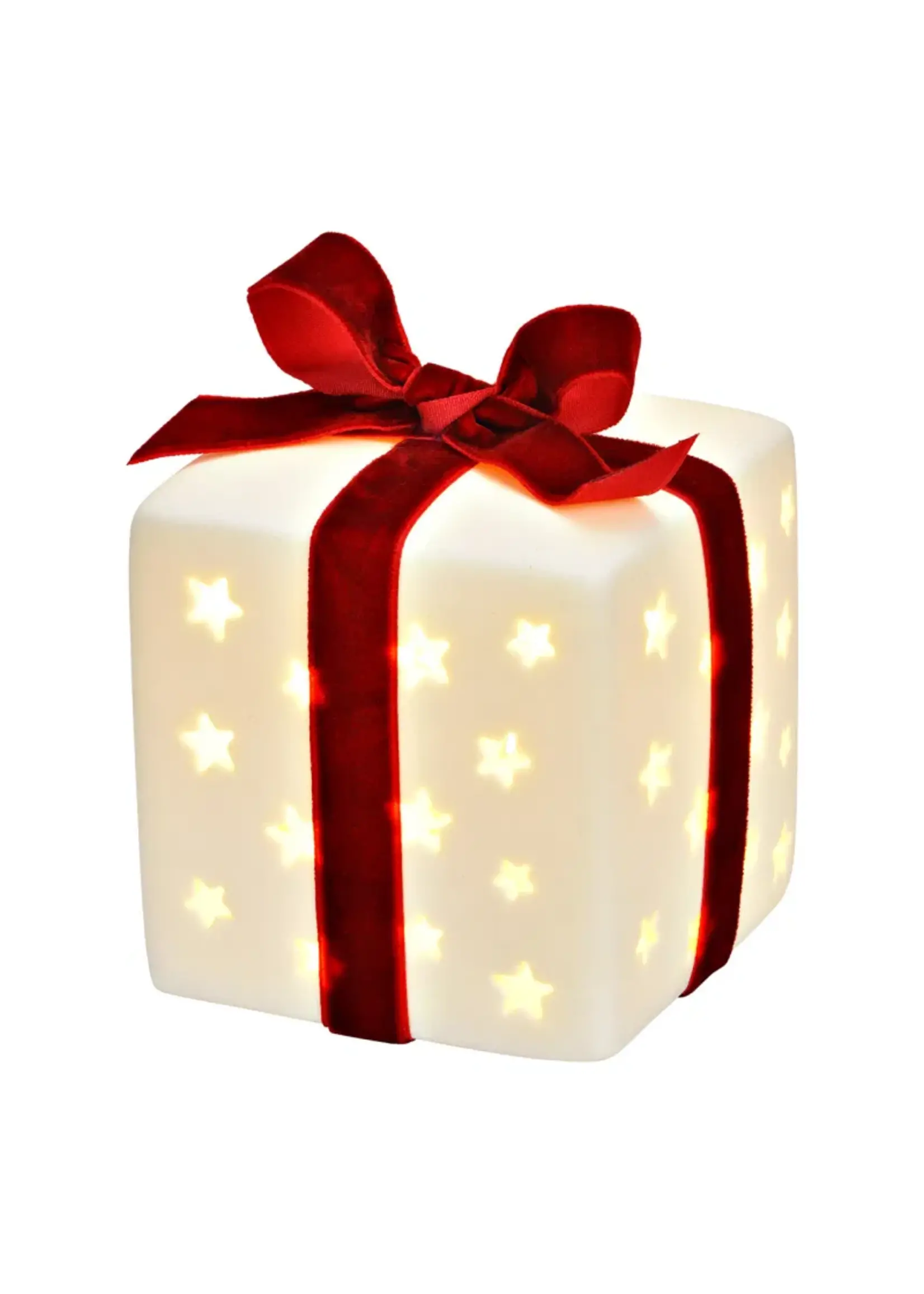 Cadeau met LED gemaakt van porselein, wit (B/H/D) 8x10x8cm
