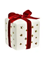 Cadeau met LED gemaakt van porselein, wit (B/H/D) 8x10x8cm