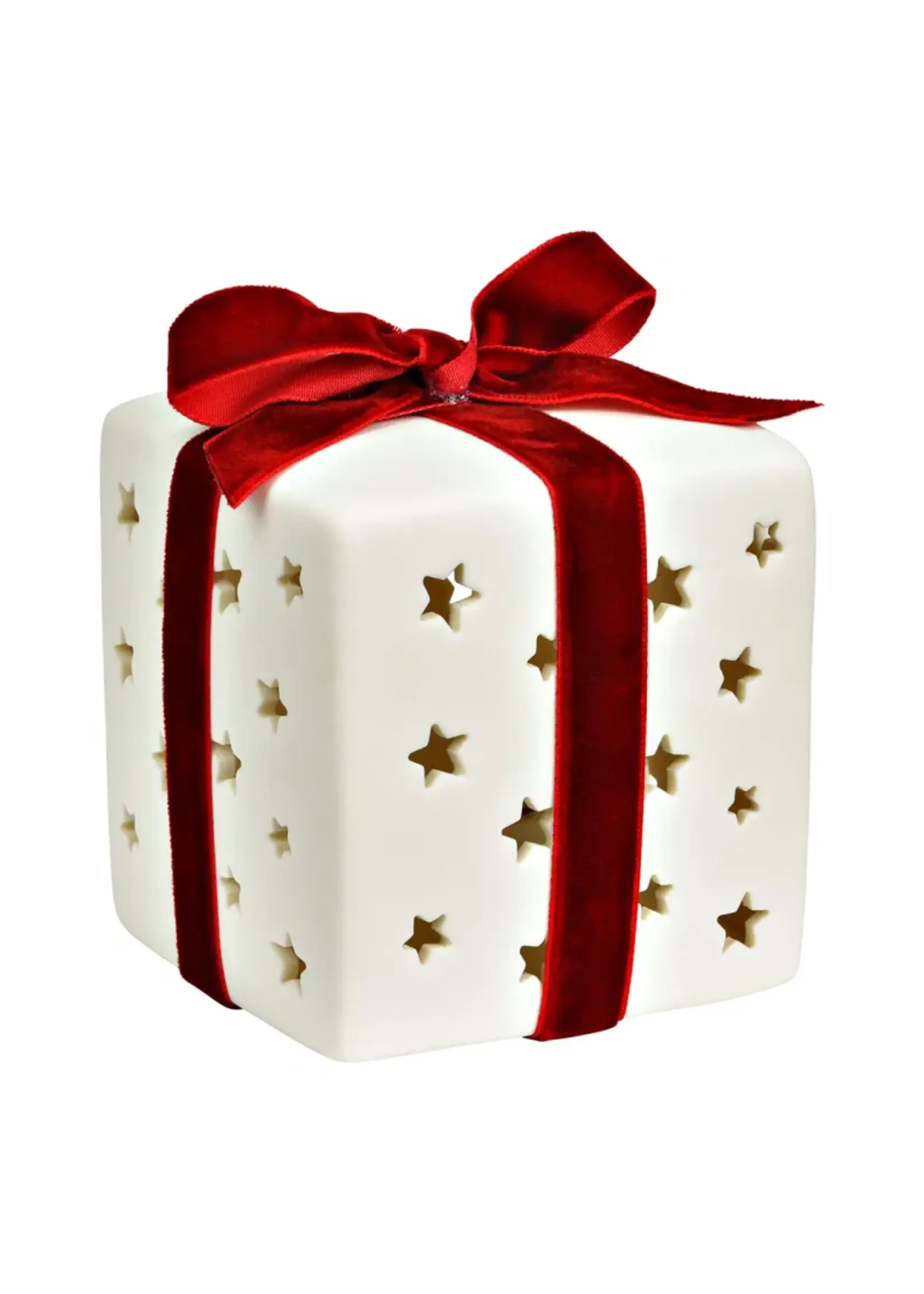 Cadeau met LED gemaakt van porselein, wit (B/H/D) 8x10x8cm