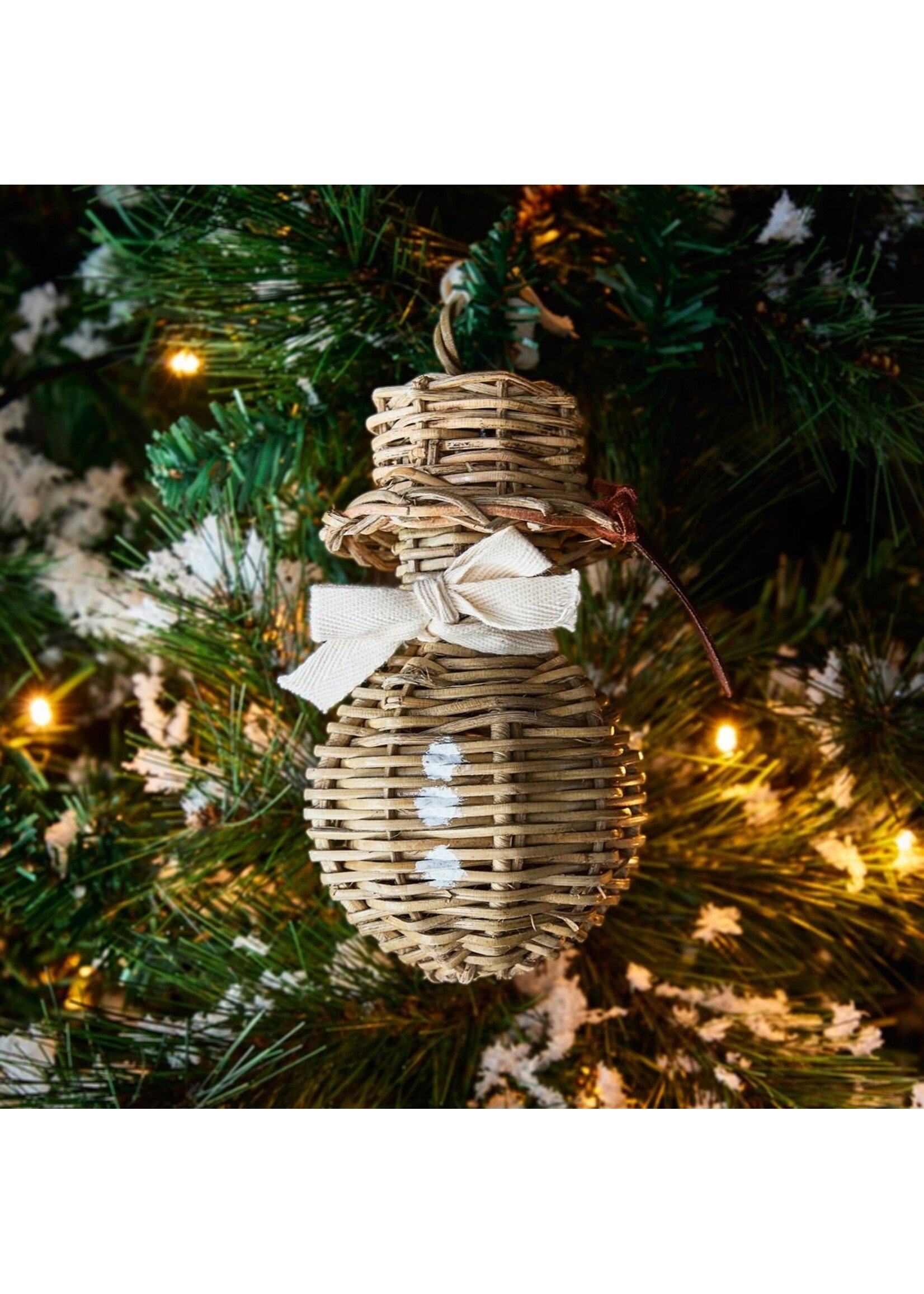 Rustic Rattan Snowman Ornament