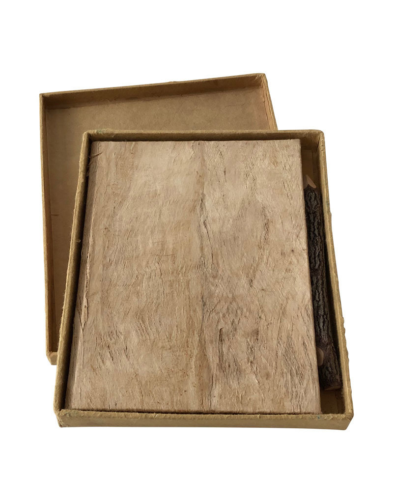 Carnet de notes ecorce, boîte et crayon