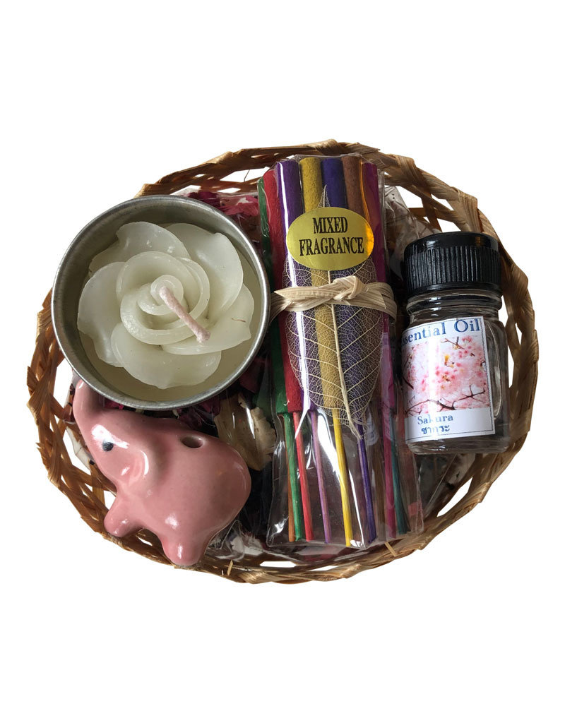 . Basket with dried flowers and incense