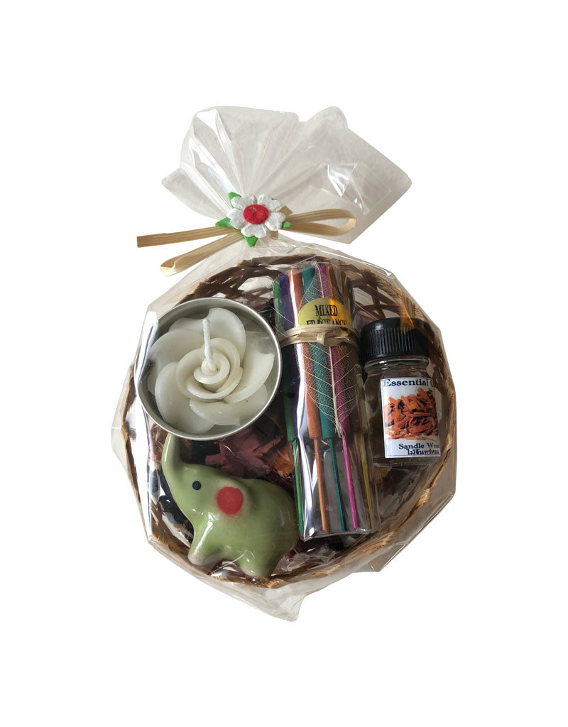 . Basket with dried flowers and incense