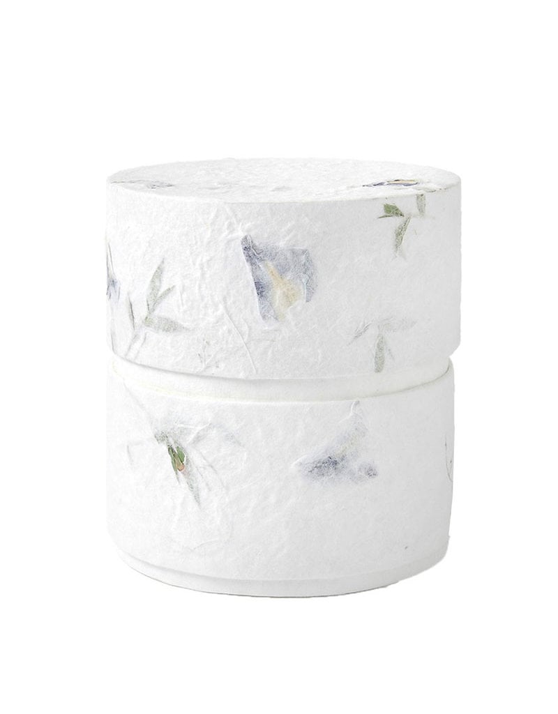 . Eco Urne mit Naturpapier mit Blumen bedeckt