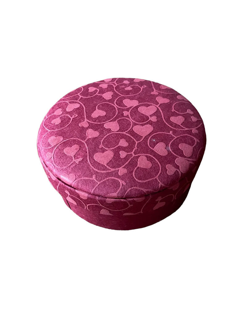 Round box with hearts print