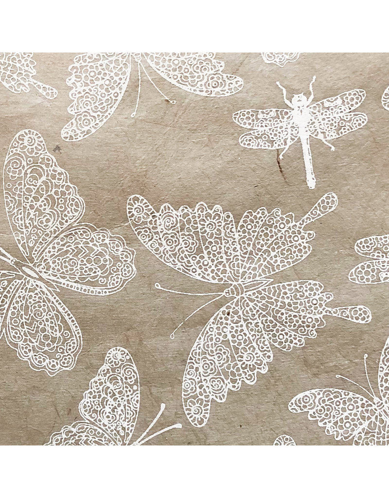 Lokta papier met  libelle/vlinderprint