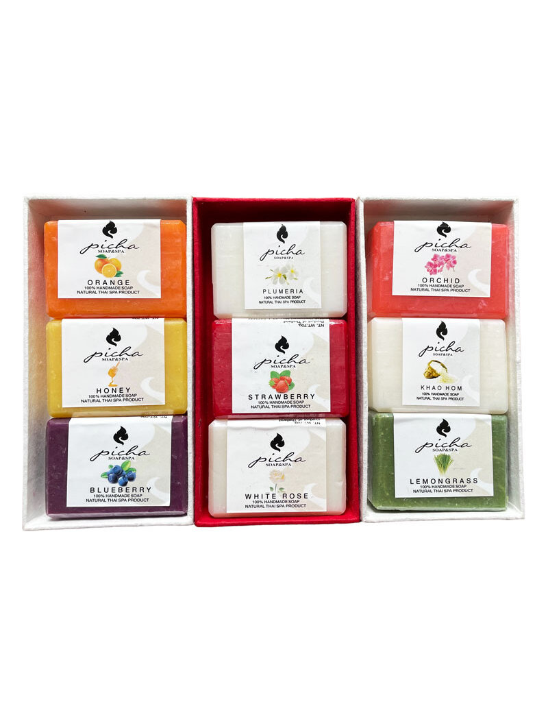 Maulbeerpapierbox mit 3 verschiedenen Seifen