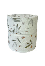 . Eco urn covered with natural paper with flowers