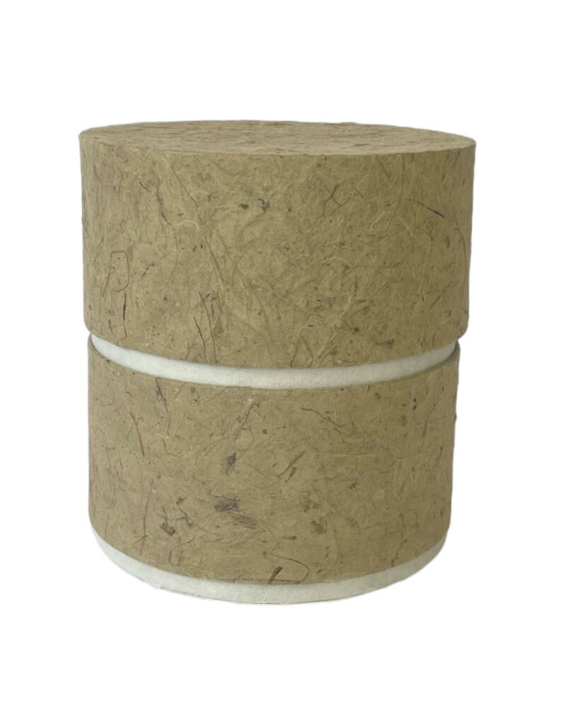 . Eco urn covered with natural paper with flowers