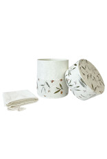 . Eco urn covered with natural paper with flowers