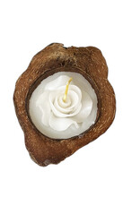 La moitie de noix de coco avec une bougie (parfumée), 4 couleurs.