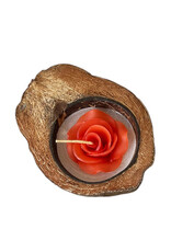 La moitie de noix de coco avec une bougie (parfumée), 4 couleurs.