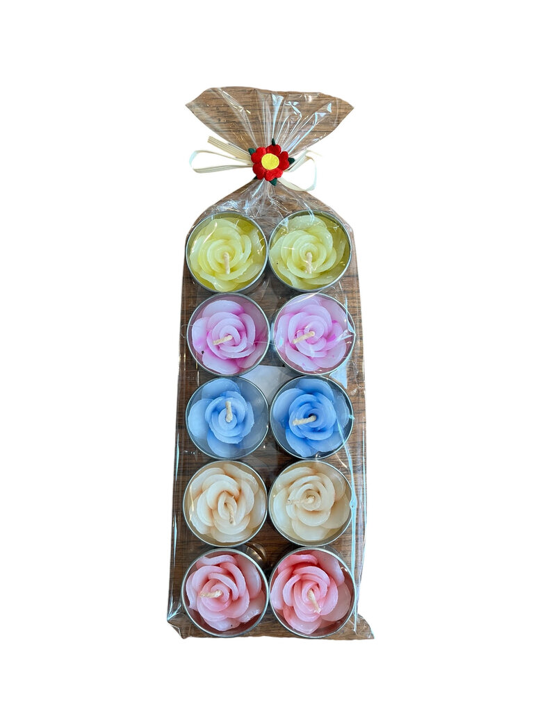 . 10 waxine lichtjes met bloemetje