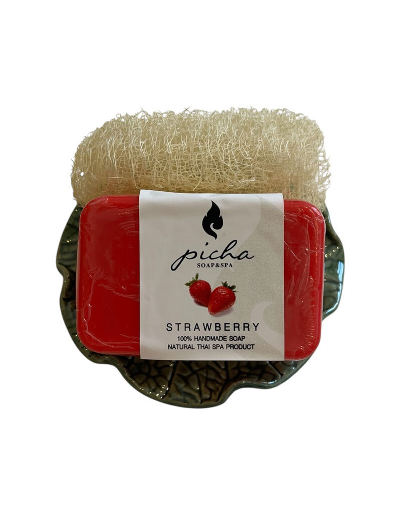 porseleinen schaaltje met  zeepje/loofah