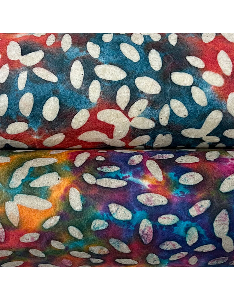 Lokta papier met batik- bladprint, multicolor
