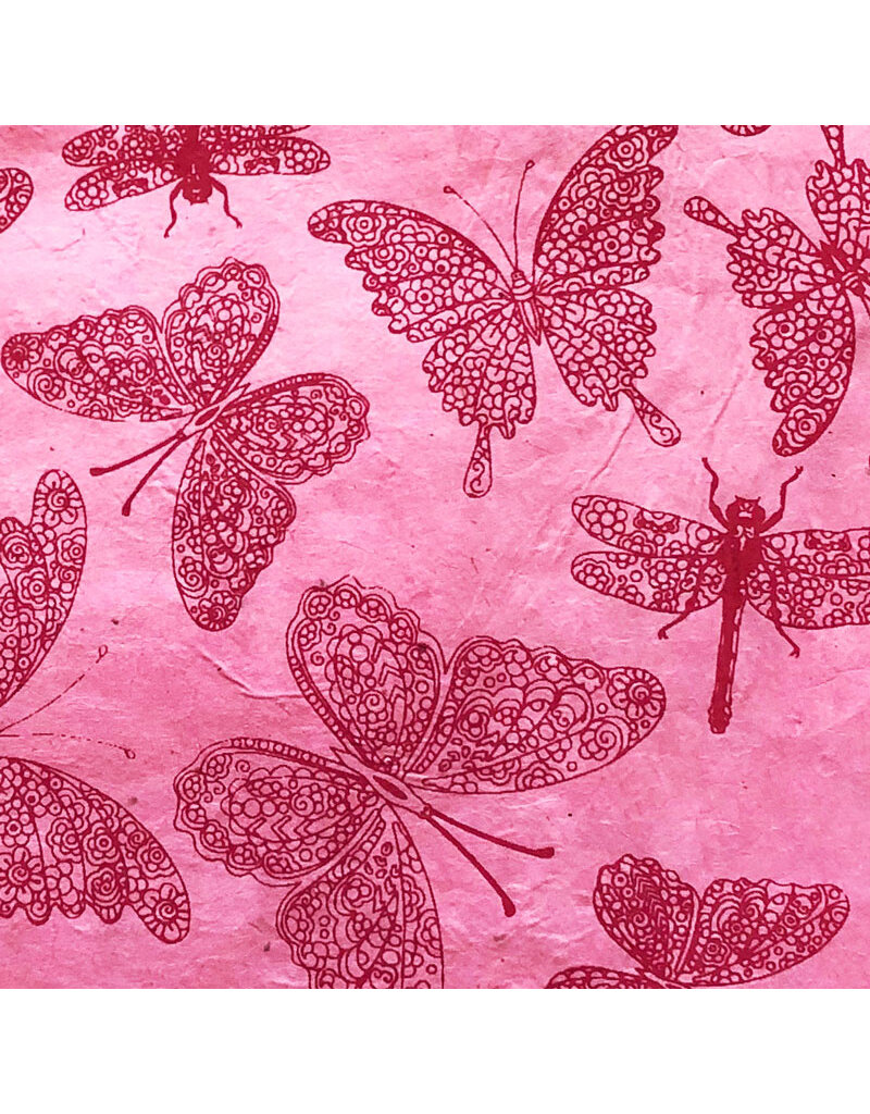 NE856 - Lokta paper with dragonfly/butterfly print