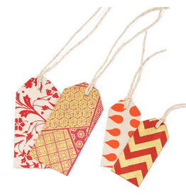NE136 Lot de 4 étiquettes cadeaux en papier lokta avec impression dorée