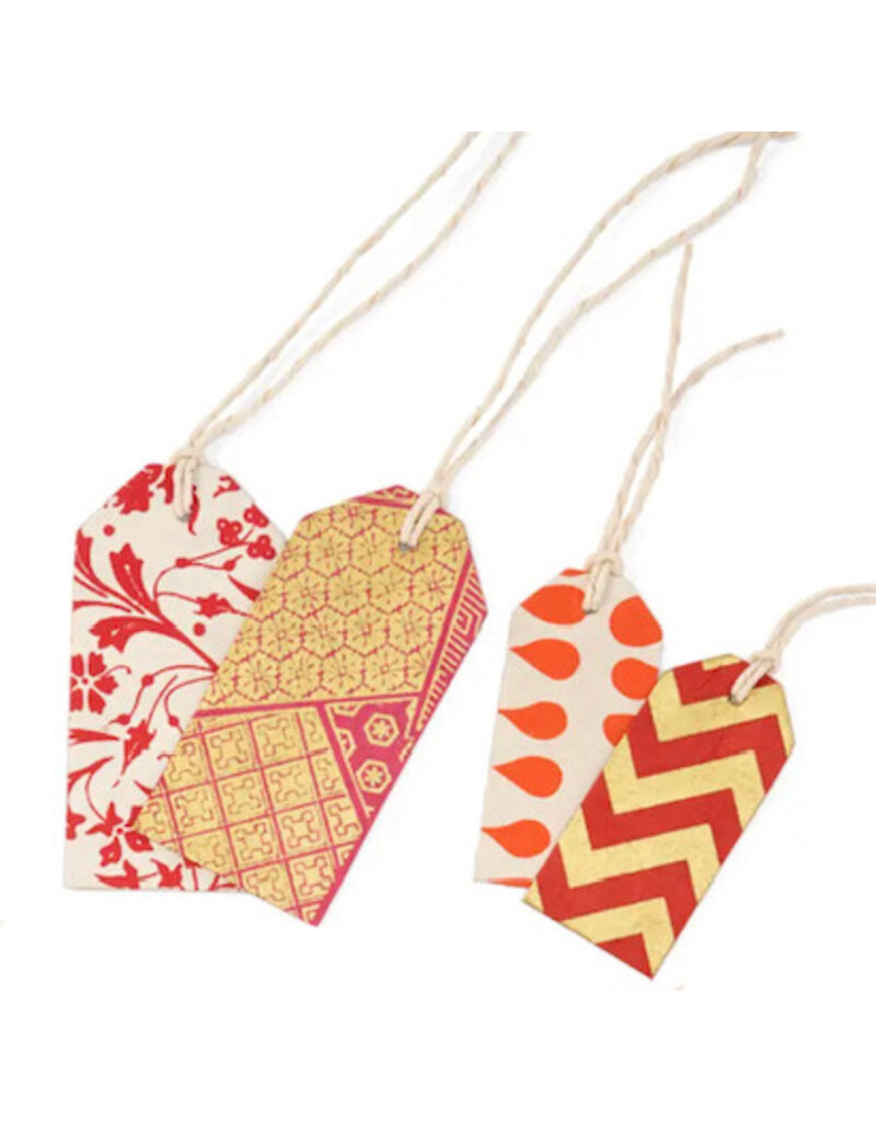 NE136 - Set mit 4 Geschenkanhängern aus Lokta-Papier mit Golddruck