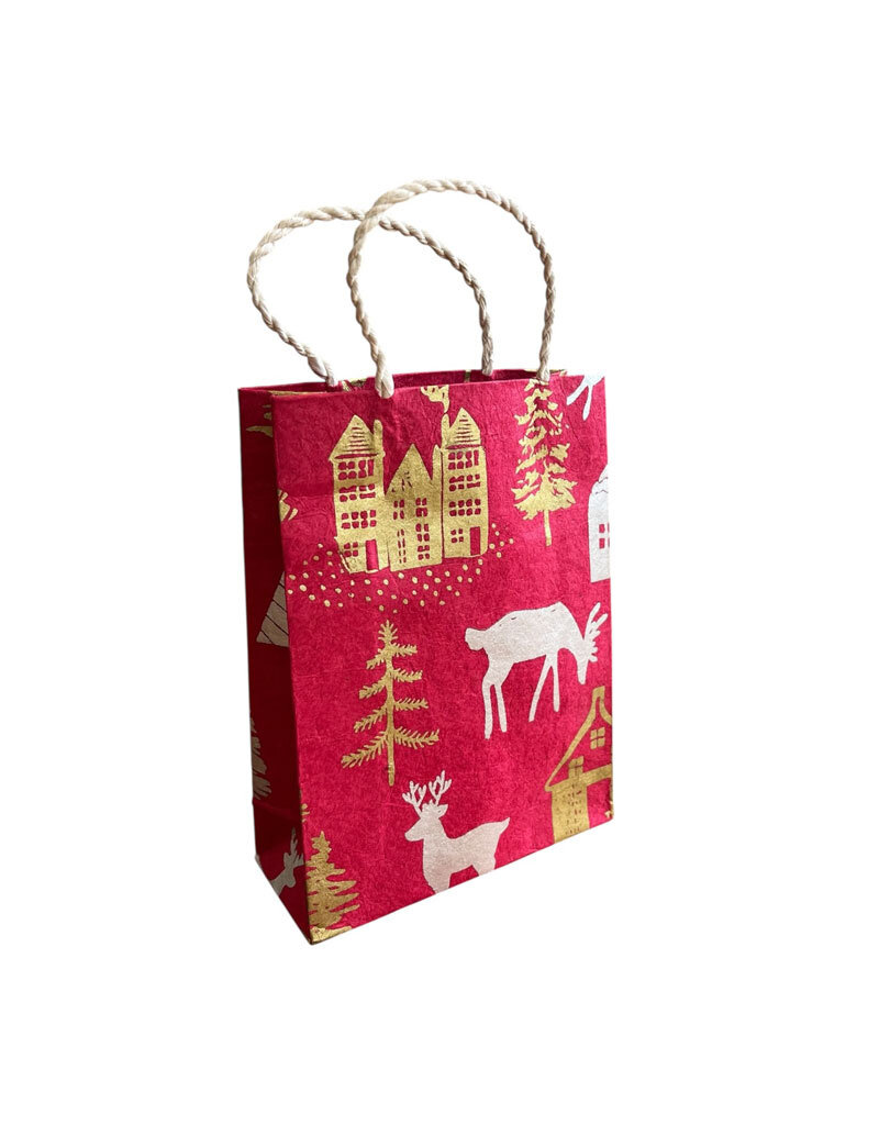 Lot de 4 pochettes en papier lokta avec imprimé de Noël