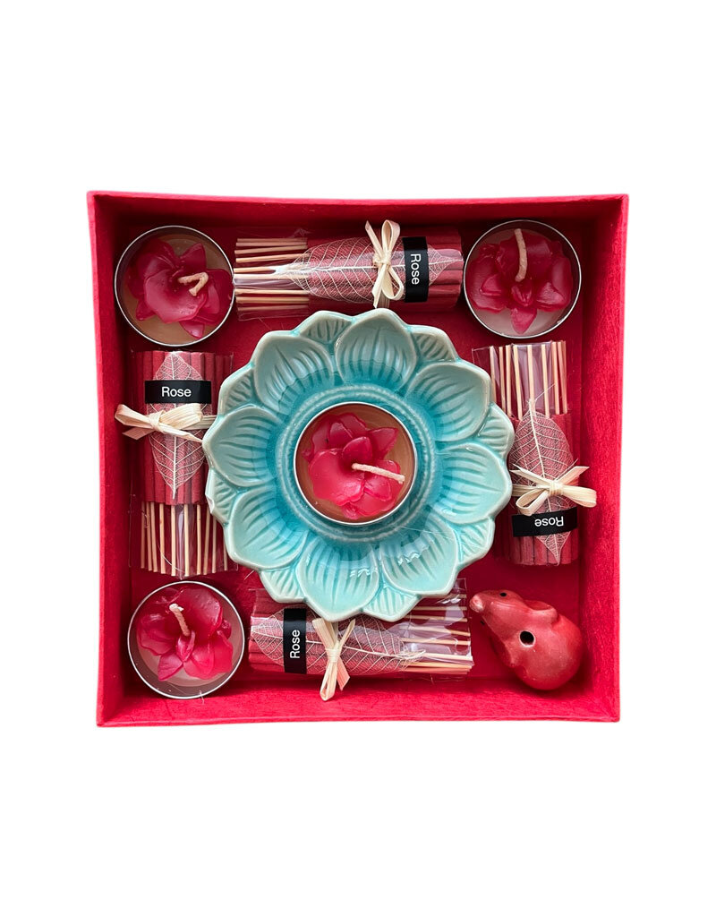 Set avec lotus, encens et bougie à cire