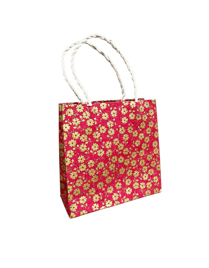 Bags of lokta paper with gold print 12x12cm