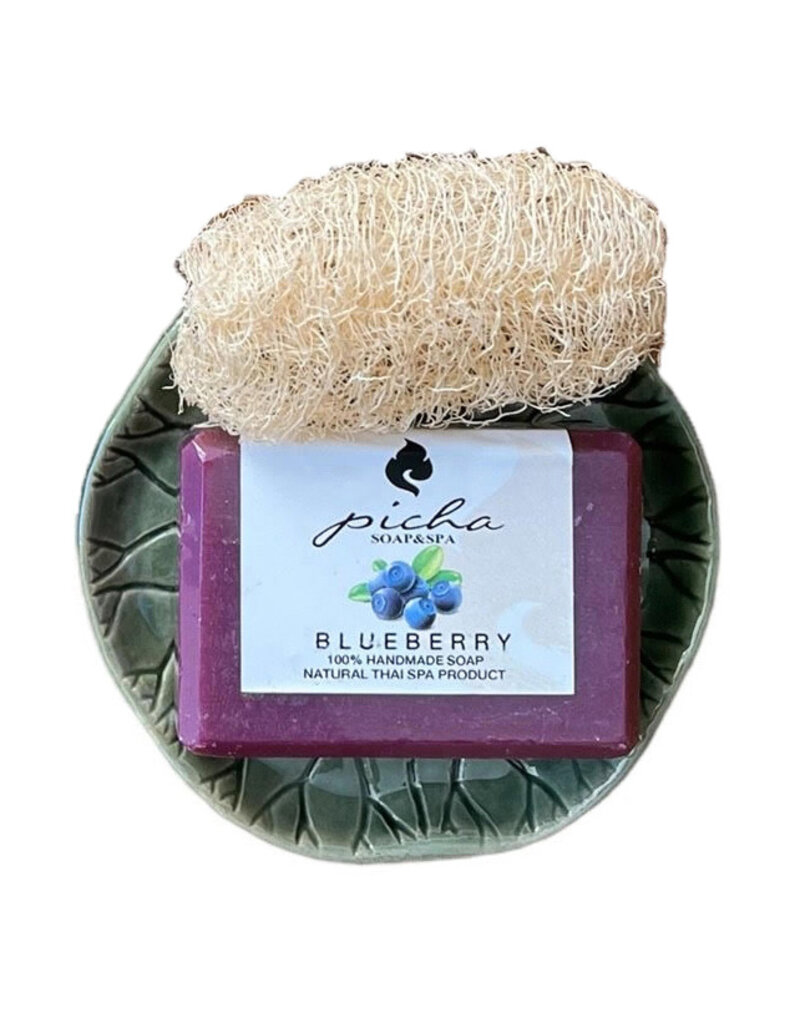 porseleinen schaaltje met  zeepje/loofah