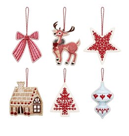 AE520 - Set van 6 vilten kerst ornamenten