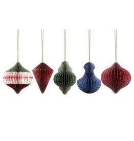 AE521 - Set van 5 papieren kerst ornamenten