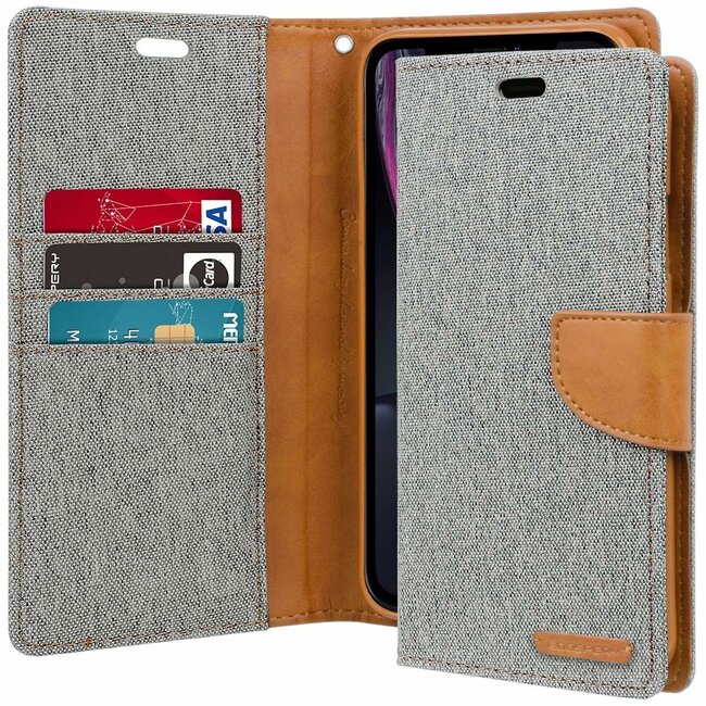 iPhone XR hoes - Mercury Canvas Diary Wallet Case - Grijs