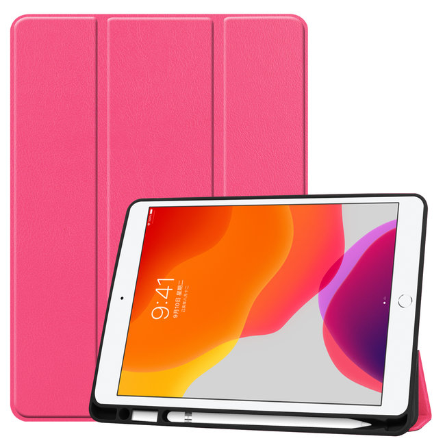 iPad 10.2 inch (2019) hoes - Tri-Fold Book Case met Apple Pencil houder - Magenta