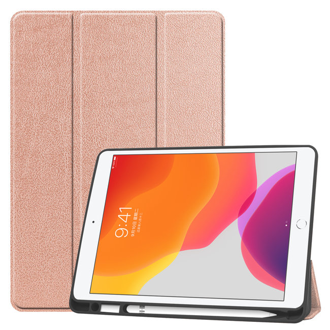 iPad 10.2 inch (2019) hoes - Tri-Fold Book Case met Apple Pencil houder - Rosé Goud