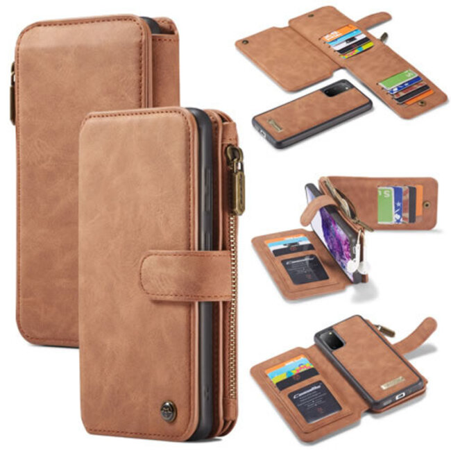 CaseMe - Samsung Galaxy S20 hoesje - Wallet Book Case met Ritssluiting - Bruin