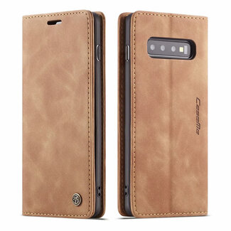 CaseMe CaseMe - Samsung Galaxy S10 hoesje - Wallet Book Case - Magneetsluiting - Licht Bruin